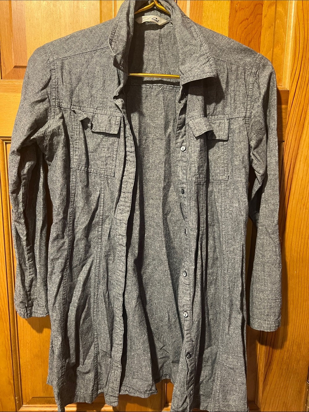 Gray Long Button-Front Shirt Jacket no belt Derek heart